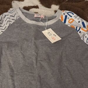 Kids' Gray Raglan Long Sleeve Tee with Patterned Sleeves